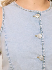 Yours Curve Blue Elongated Denim Waistcoat - Image 4 of 5