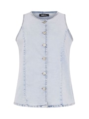Yours Curve Blue Elongated Denim Waistcoat - Image 5 of 5