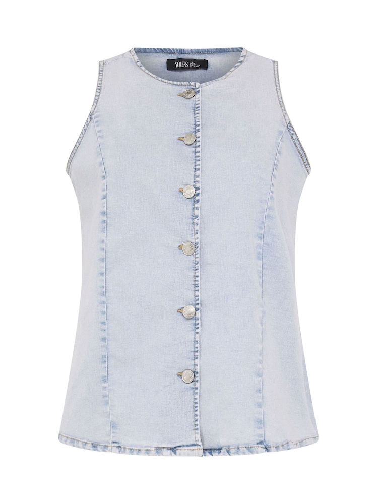Yours Curve Blue Elongated Denim Waistcoat - Image 5 of 5