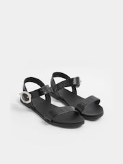 Yours Curve Black Wide Fit Croc Buckle Detail Sandals - Image 2 of 5