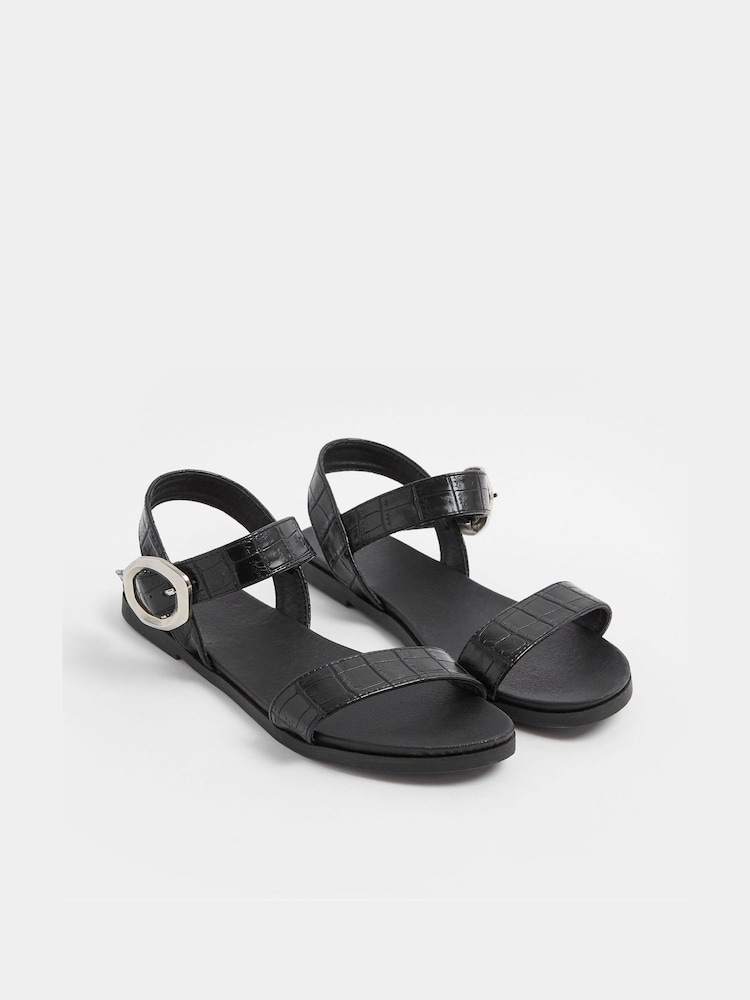 Yours Curve Black Wide Fit Croc Buckle Detail Sandals - Image 2 of 5