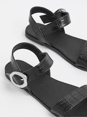 Yours Curve Black Wide Fit Croc Buckle Detail Sandals - Image 5 of 5