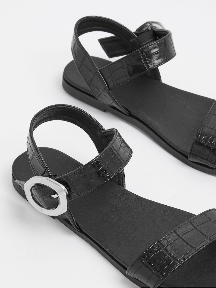 Yours Curve Black Wide Fit Croc Buckle Detail Sandals - Image 5 of 5