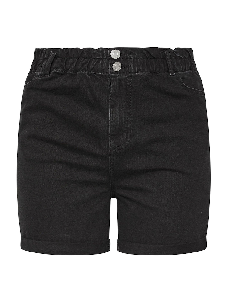 Yours Curve Black Elasticated Waist Turn Up Denim Shorts - Image 6 of 6
