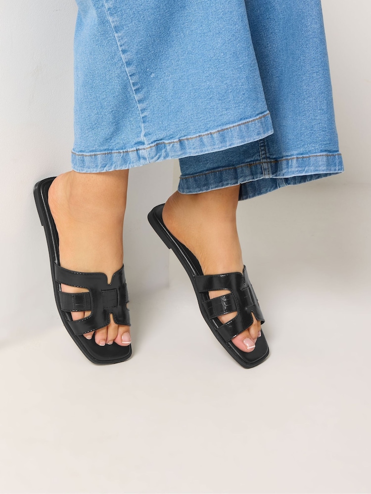 Yours Curve Black Wide Fit Cut Out Mule Sandals - Image 1 of 3