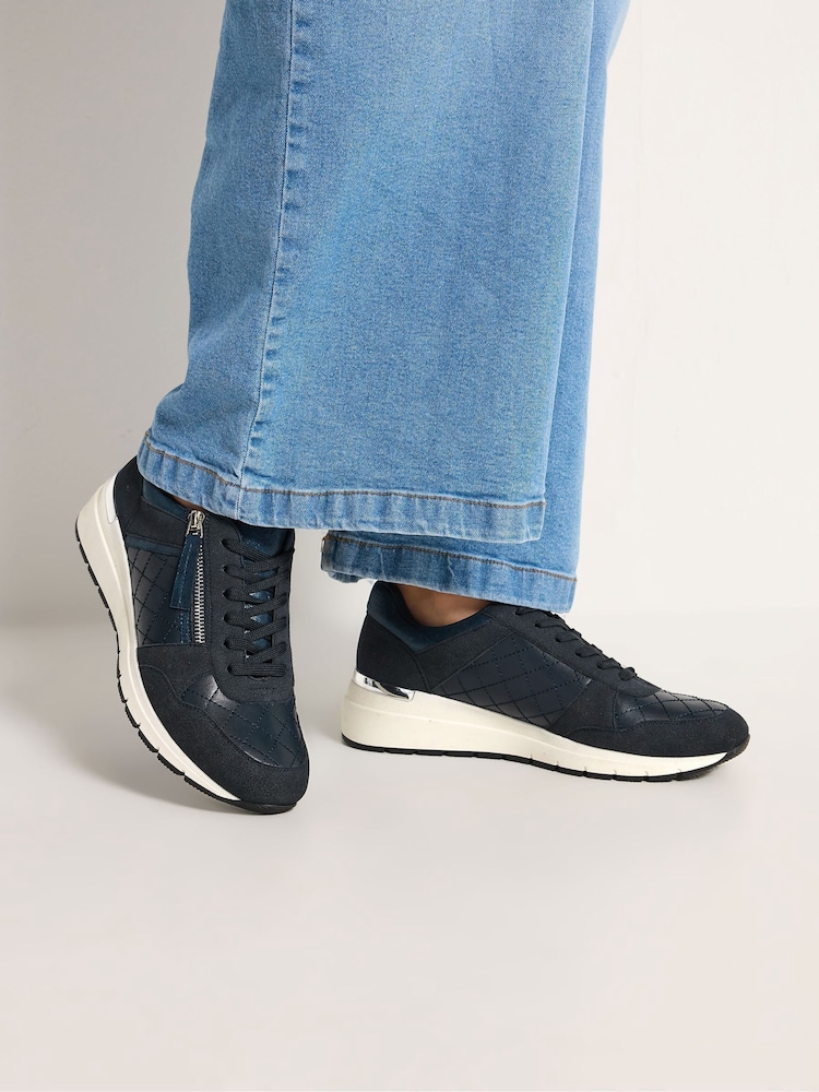 Yours Curve Blue Wide Fit Quilted Wedge Trainers - Image 1 of 5