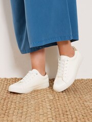 Yours Curve White Extra Wide Fit Faux Leather Lace-Up Trainers - Image 1 of 5