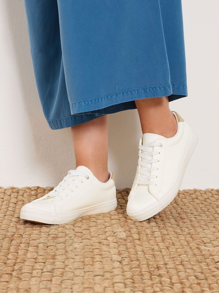 Yours Curve White Extra Wide Fit Faux Leather Lace-Up Trainers - Image 1 of 5