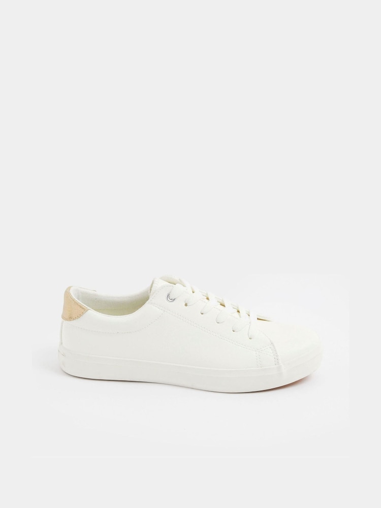 Yours Curve White Extra Wide Fit Faux Leather Lace-Up Trainers - Image 2 of 5