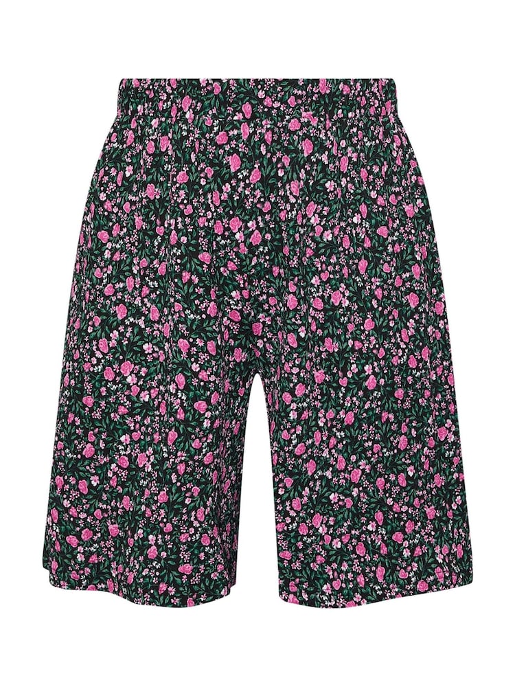 Yours Curve Black Floral Jersey Crinkle Shorts - Image 5 of 5