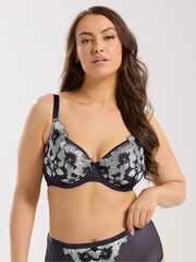Yours Curve Purple Embroidered Non-Padded Bra - Image 1 of 7