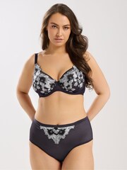 Yours Curve Purple Embroidered Non-Padded Bra - Image 2 of 7