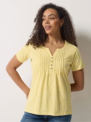 M&Co Yellow Floral Cotton Henley Top - Image 1 of 5