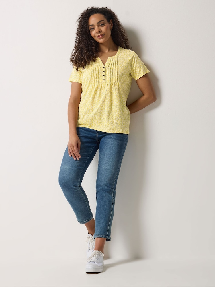 M&Co Yellow Floral Cotton Henley Top - Image 2 of 5