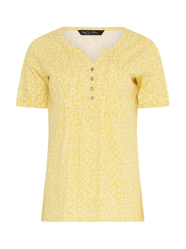 M&Co Yellow Floral Cotton Henley Top - Image 5 of 5