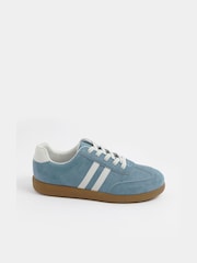 Yours Curve Blue Extra-Wide Fit Faux Suede Retro Stripe Trainers - Image 3 of 5