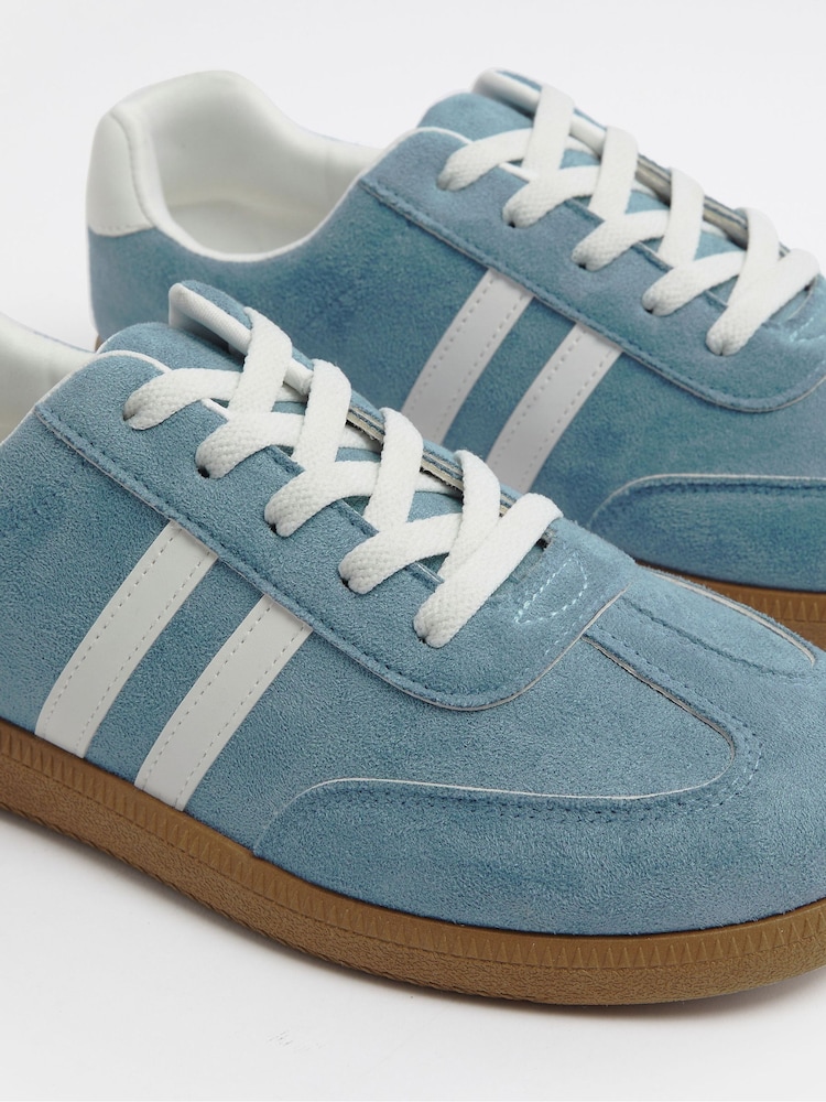Yours Curve Blue Extra-Wide Fit Faux Suede Retro Stripe Trainers - Image 5 of 5
