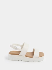 Yours Curve White Extra-Wide Fit Faux Leather Padded Wedge Sandals - Image 1 of 3