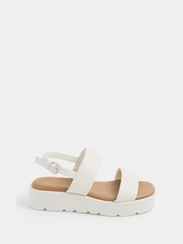 Yours Curve White Extra-Wide Fit Faux Leather Padded Wedge Sandals - Image 1 of 3