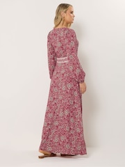 Long Tall Sally Red Floral Long Sleeve Button Through Maxi Dress - Image 2 of 5