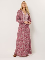 Long Tall Sally Red Floral Long Sleeve Button Through Maxi Dress - Image 3 of 5