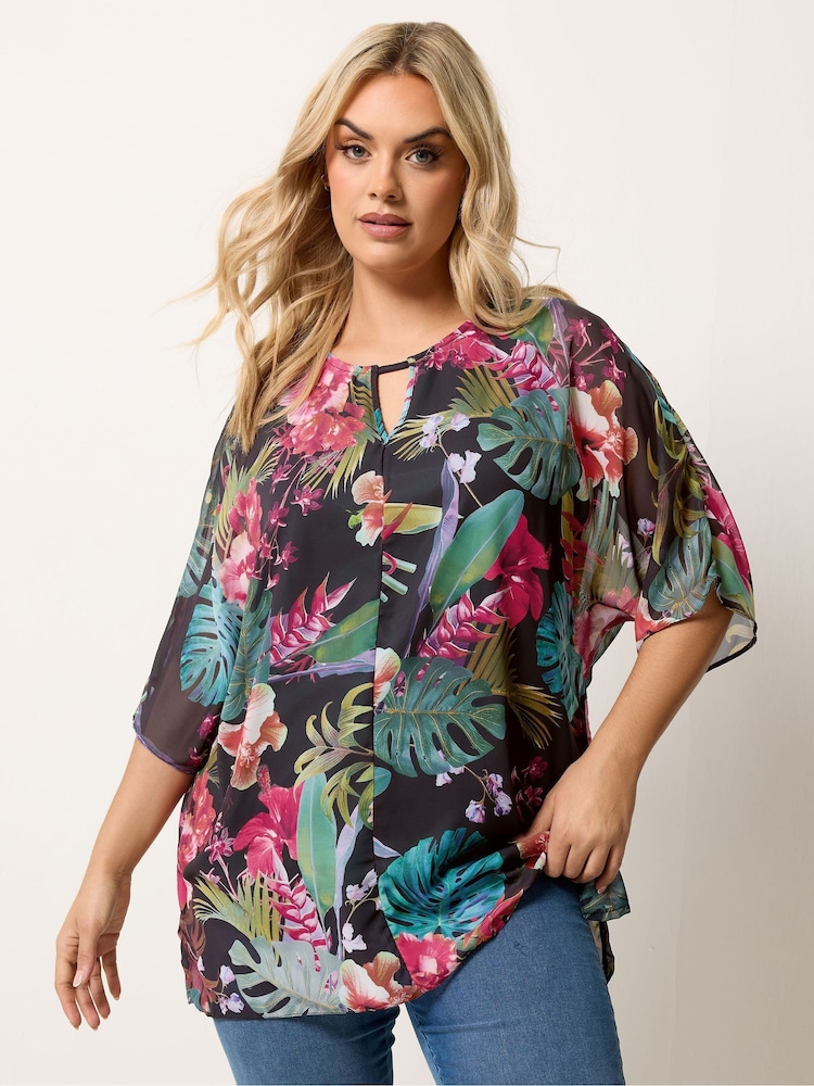 Yours Curve Black Keyhole Detail Lined Tunic - Image 1 of 5