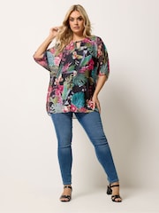 Yours Curve Black Keyhole Detail Lined Tunic - Image 2 of 5