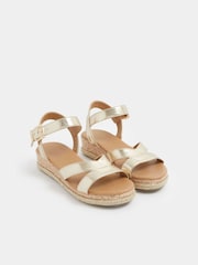 Yours Curve Gold Wide Fit V Cut Plaited Wedge Sandals - Image 2 of 5