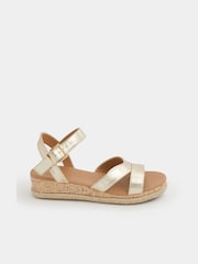 Yours Curve Gold Wide Fit V Cut Plaited Wedge Sandals - Image 3 of 5