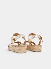 Yours Curve Gold Wide Fit V Cut Plaited Wedge Sandals - Image 4 of 5