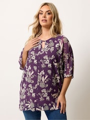 Yours Curve Purple Keyhole Detail Lined Tunic - Image 1 of 5