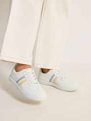 Yours Curve White Extra Wide Fit Retro Stripe Trainers - Image 1 of 5