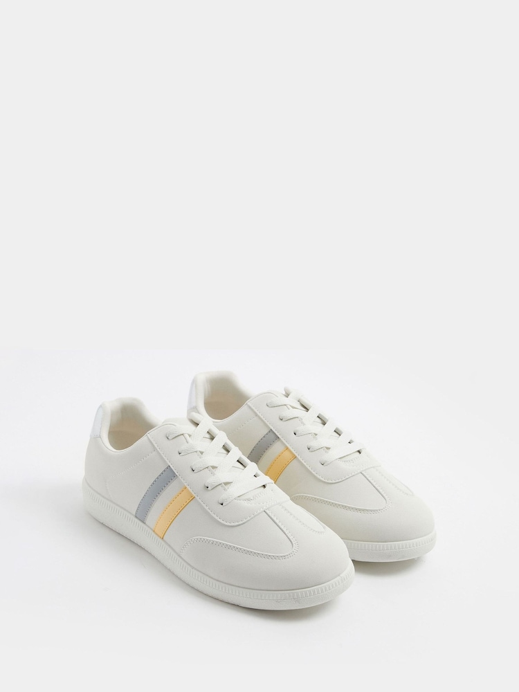 Yours Curve White Extra Wide Fit Retro Stripe Trainers - Image 2 of 5 Yours Curve White Extra Wide Fit Retro Stripe Trainers - Image 2 of 5