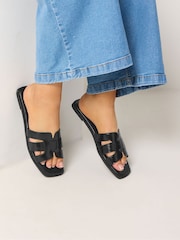 Yours Curve Black Extra Wide Fit Cut Out Mule Sandals - Image 1 of 3