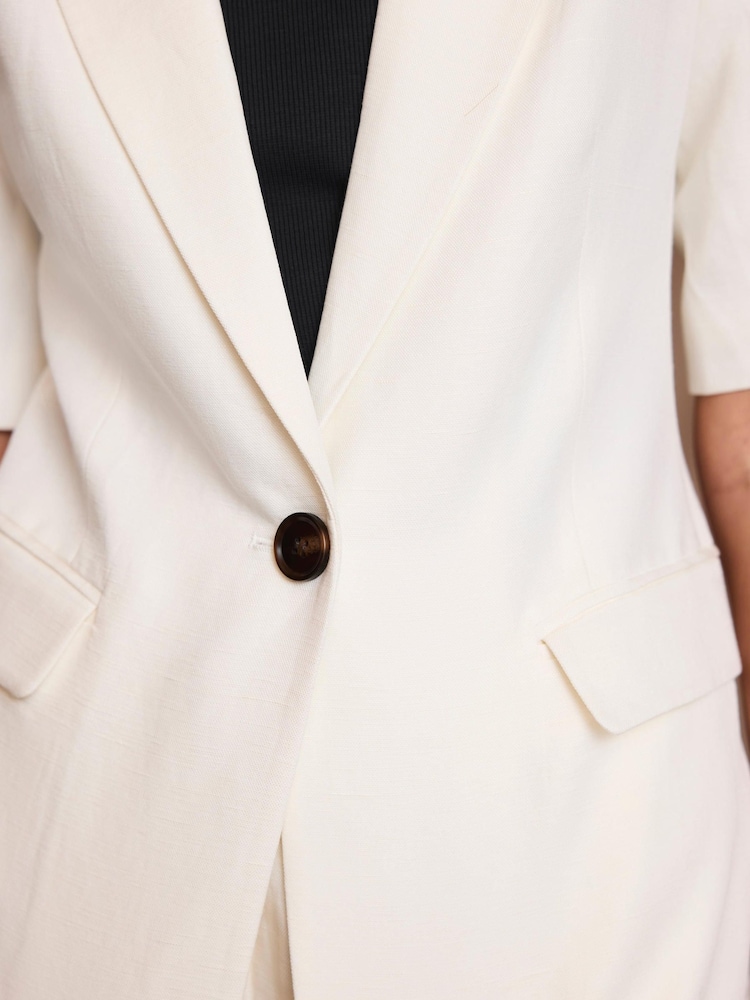 Mint Velvet Cream Linen Blend Short Sleeve Blazer - Image 2 of 6