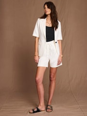 Mint Velvet Cream Linen Blend Short Sleeve Blazer - Image 3 of 6