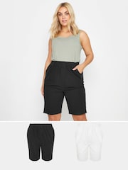 Yours Curve White Cool Cotton Shorts 2 Pack - Image 1 of 8