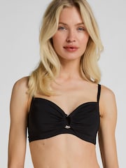 Hunkemoller Black Non-Padded Underwired Luxe Bikini Top - Image 1 of 3