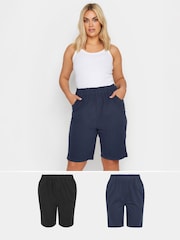 Yours Curve Black Cool Cotton Shorts 2 Pack - Image 1 of 8