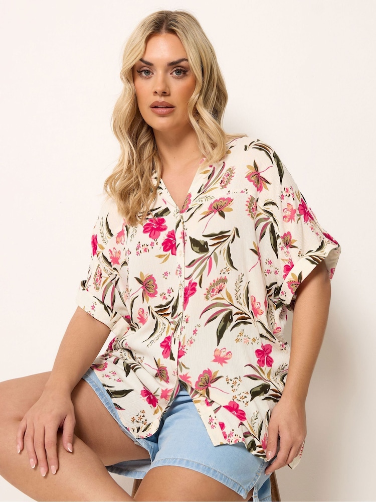 Yours Curve White Button Yoke Detail Blouse - Image 1 of 5