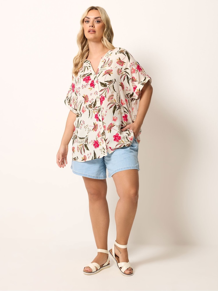 Yours Curve White Button Yoke Detail Blouse - Image 2 of 5