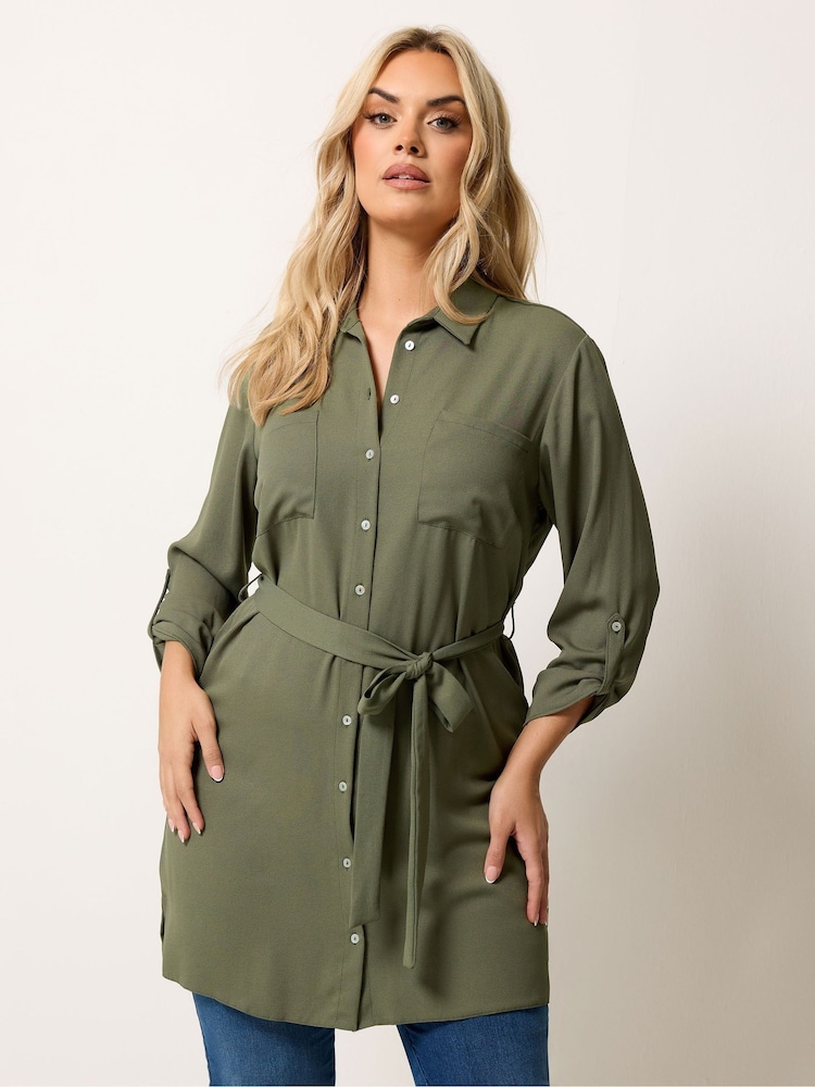 Yours Curve Green Belted Tunic Shirt - Image 1 of 5