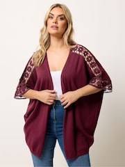 Yours Curve Red Crochet Sleeve Kimono - Image 1 of 5
