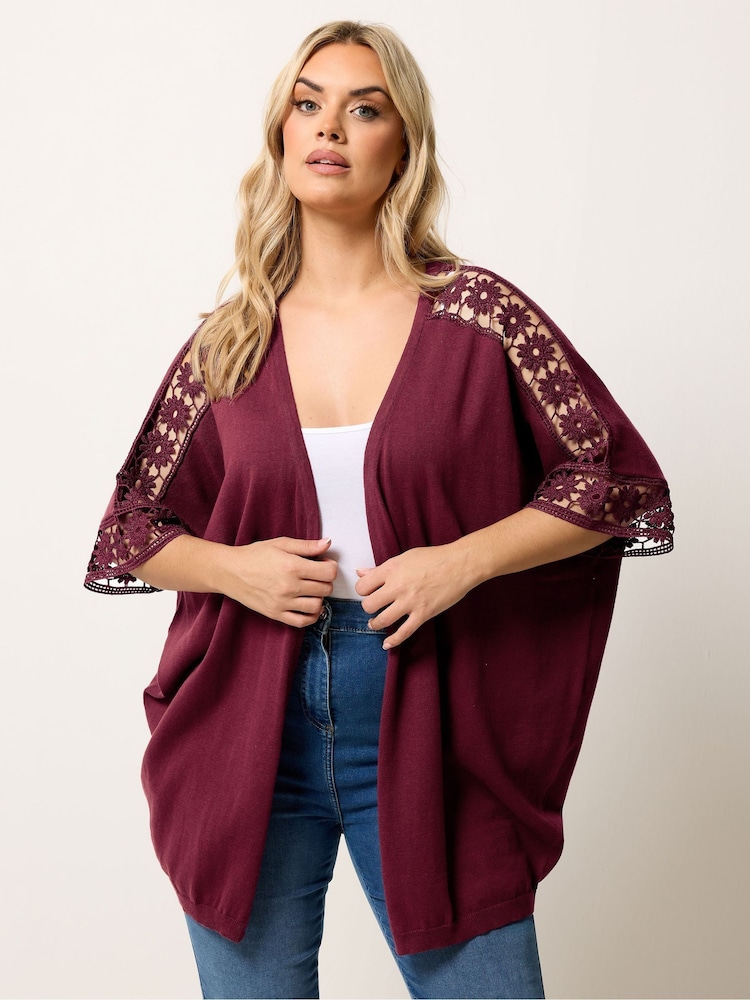 Yours Curve Red Crochet Sleeve Kimono - Image 1 of 5