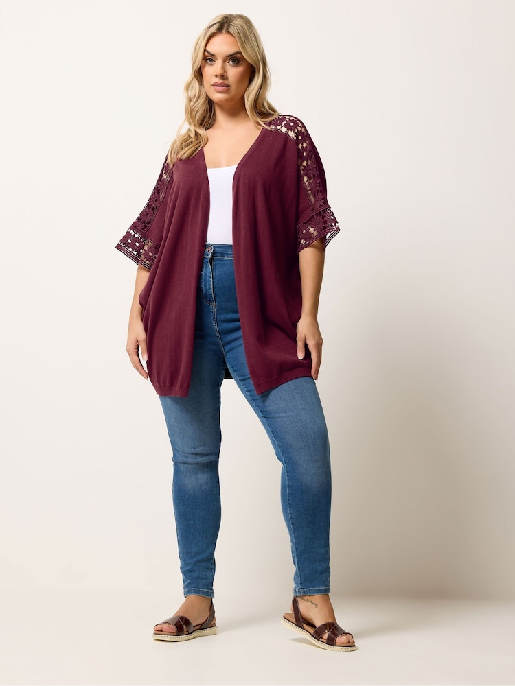 Yours Curve Red Crochet Sleeve Kimono - Image 2 of 5