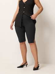Yours Curve Black Bengaline Pedal Pusher Shorts - Image 1 of 6