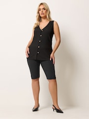 Yours Curve Black Bengaline Pedal Pusher Shorts - Image 3 of 6