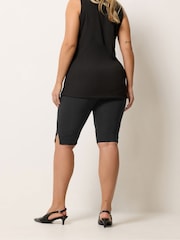 Yours Curve Black Bengaline Pedal Pusher Shorts - Image 5 of 6