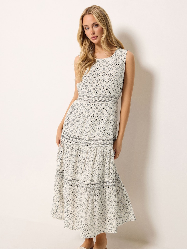 M&Co Natural Border Tiered Dress - Image 1 of 5 M&Co Natural Border Tiered Dress - Image 1 of 5