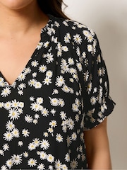Yours Curve Black Daisy Notch Neck Blouse - Image 4 of 5